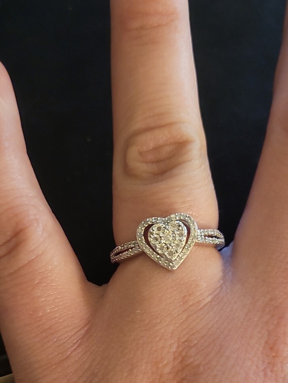 Silver Heart Halo Diamond Ring - Silver